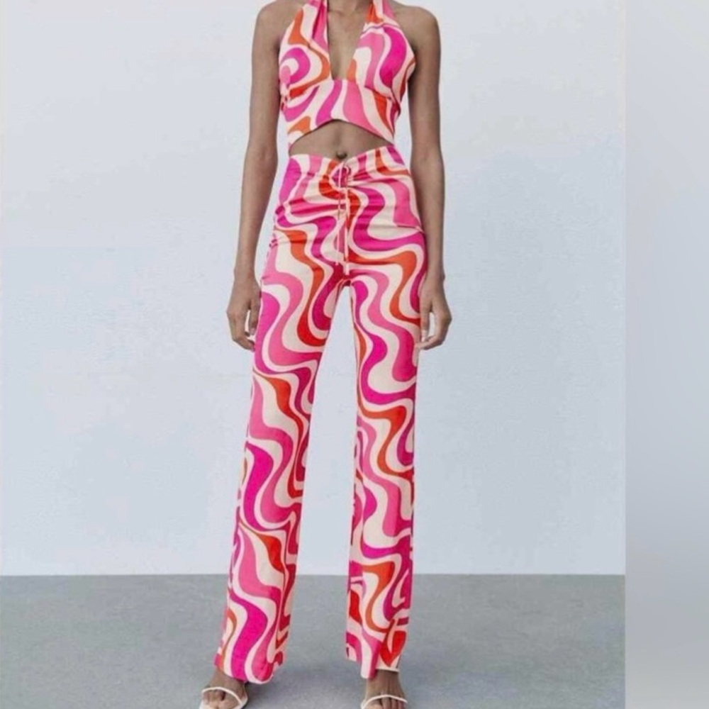 Zara Pink and Orange Wide Leg Jumpsuit